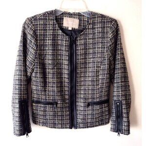 Banana Republic Tweed Zip Up Blazer Jacket Womens Size 2 Wool Blend Career Black